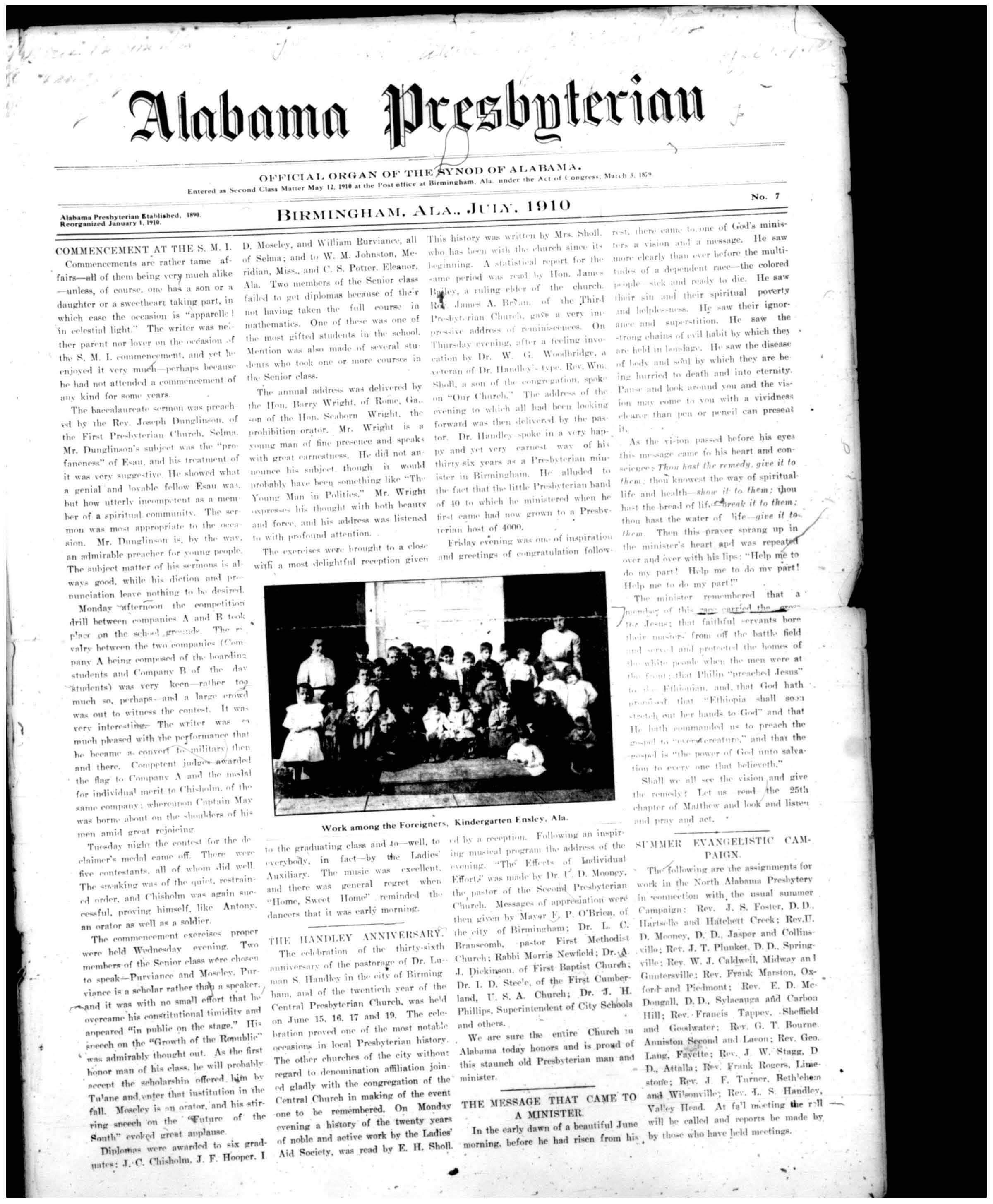 The Handley Anniversary from Alabama Presbyterian on 19100701